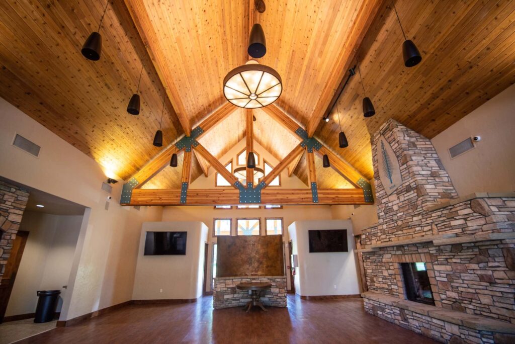 The interior of The Lodge at Cathedral Pines
