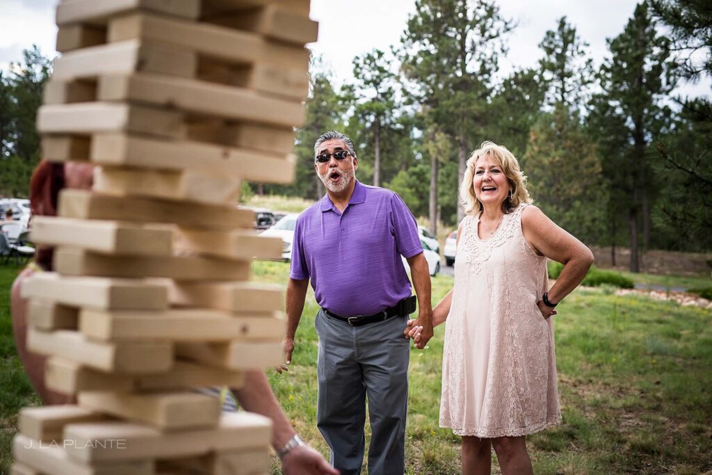 People playing games outdoors at The Lodge at Cathedral Pines which can be rented as a family reunion location in Colorado