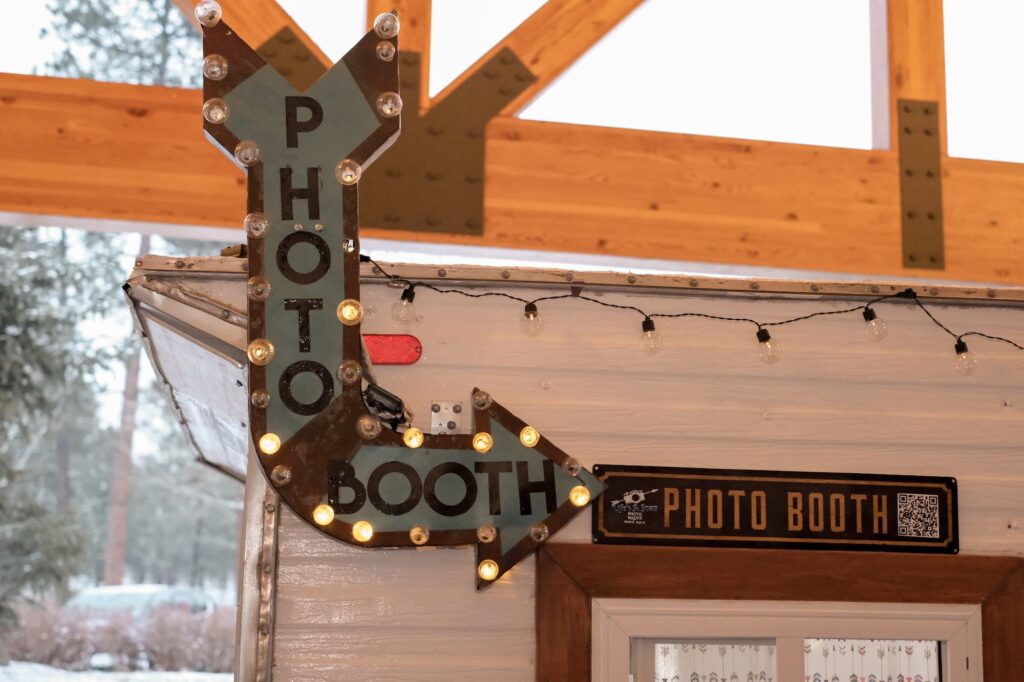 Photo booth set up at The Lodge at Cathedral Pines