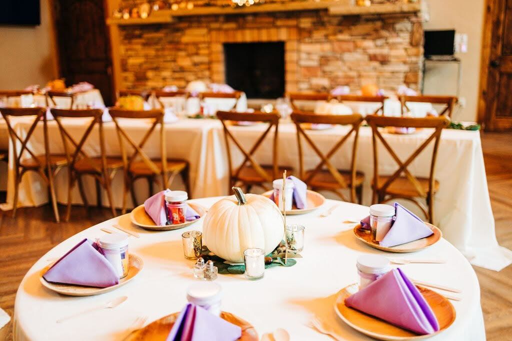 Tables set for a fall holiday party in Colorado Springs