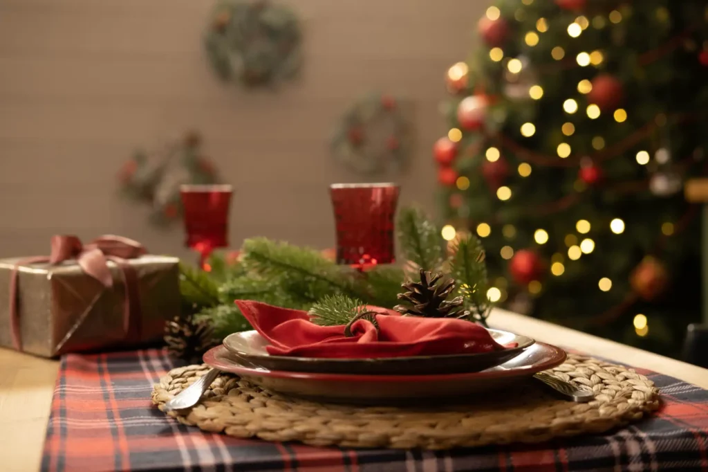 Holiday get together table at The Lodge at Cathedral Pines