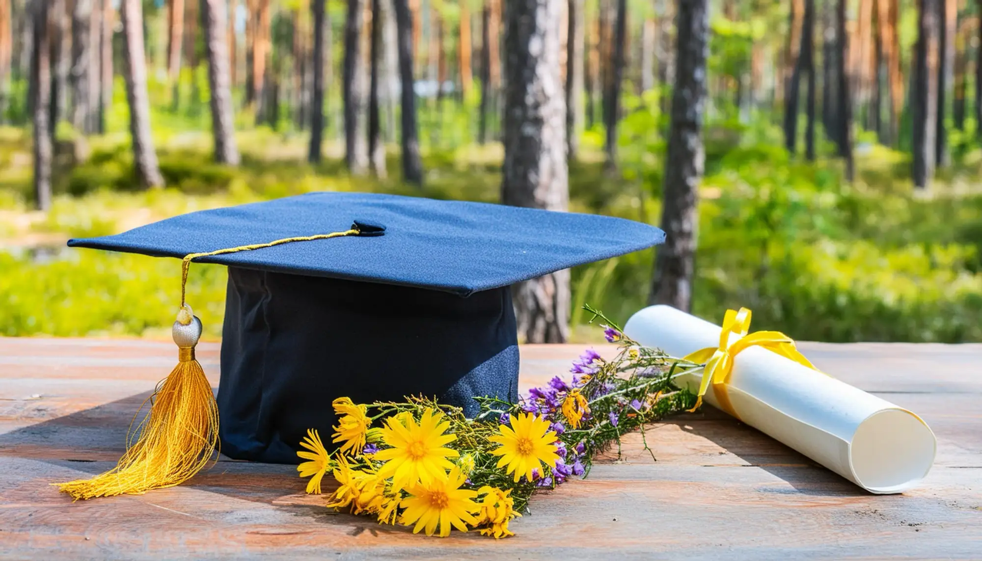 Cap and diploma at a graduation party hosted at The Lodge at Cathedral Pines