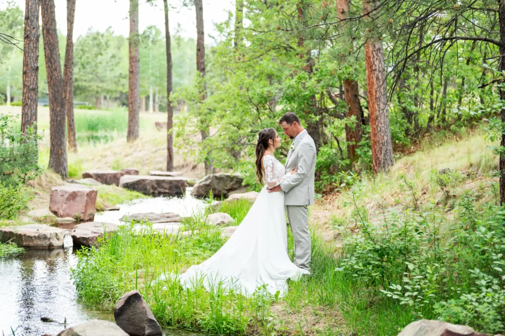 Planning outdoor wedding photos at The Lodge at Cathedral Pines