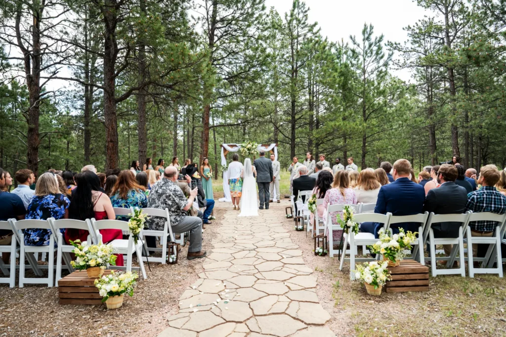 Outdoor wedding at the premier Black Forest wedding venue, The Lodge at Cathedral Pines
