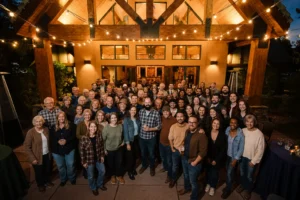 People celebrating at Colorado Springs venue The Lodge at Cathedral Pines