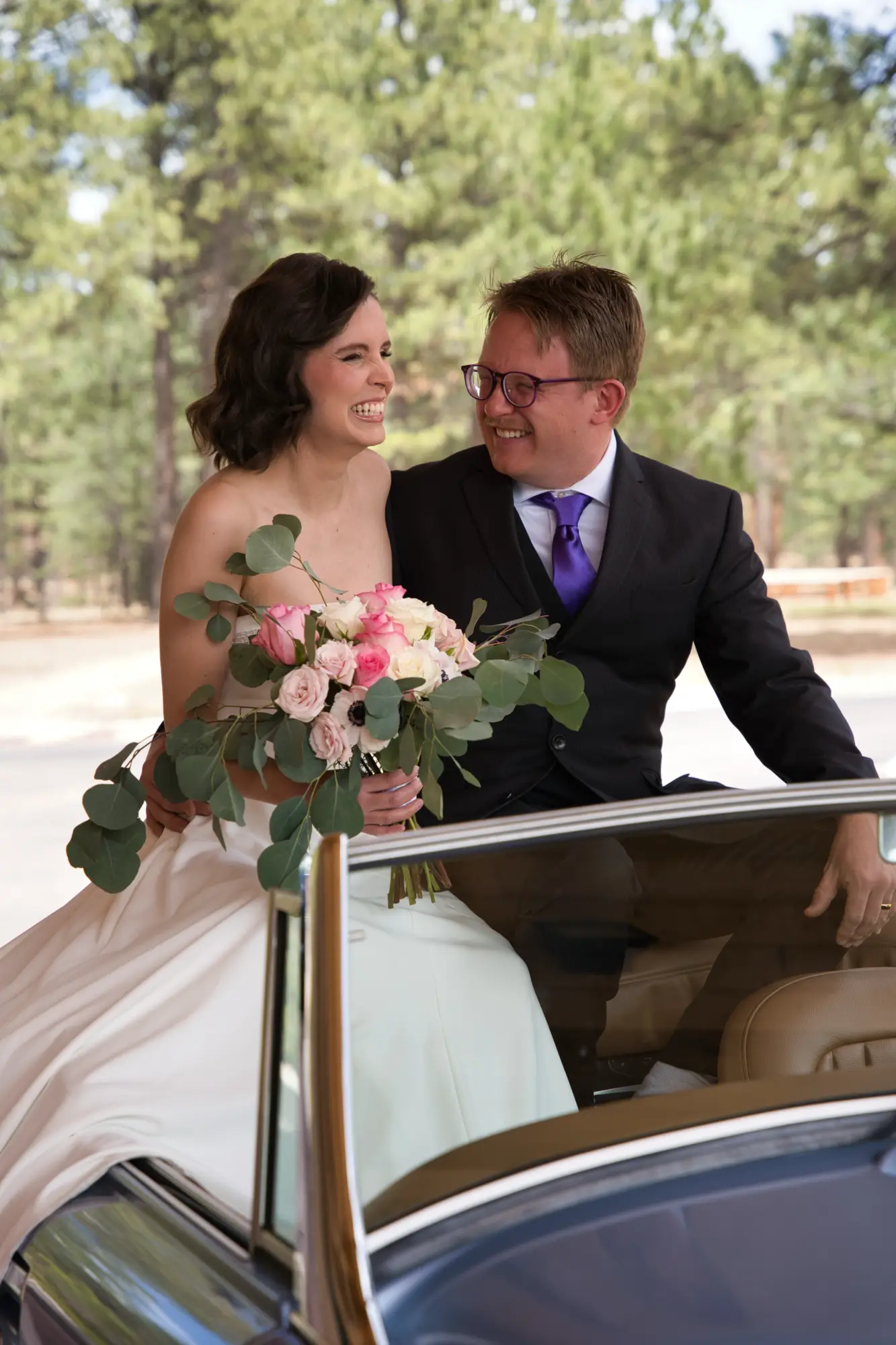 A classic car themed wedding at DYI wedding venue in Colorado Springs