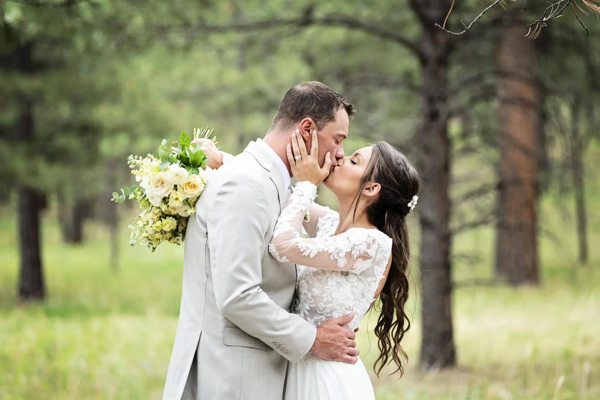 A couple kissing after being married at a Colorado Springs Wedding Venue.